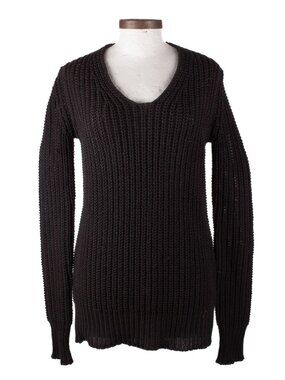 RICK OWENS AW14 MOODY Black Wool V-Neck Sweater Sz M Pullover
